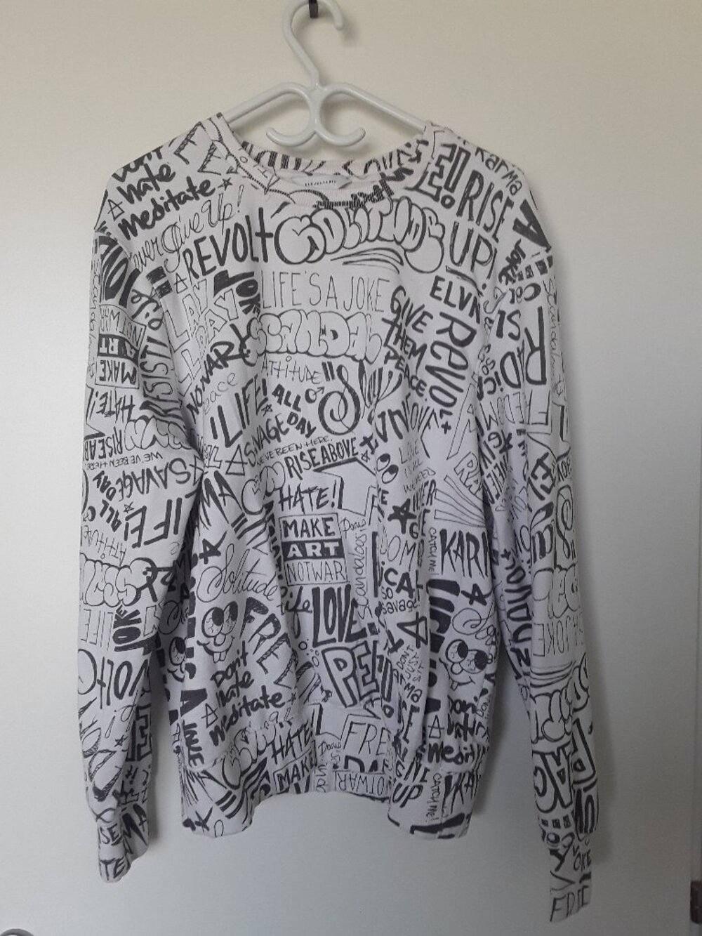 Elevenparis Graffiti Print Sweater L White Black Graphic Pullover Streetwear Art